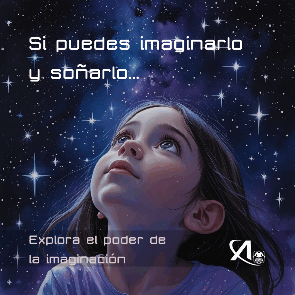 Niña mirando a las estrellas e imaginando grandes cosas para crear