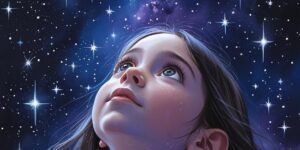 Niña mirando a las estrellas e imaginando grandes cosas para crear