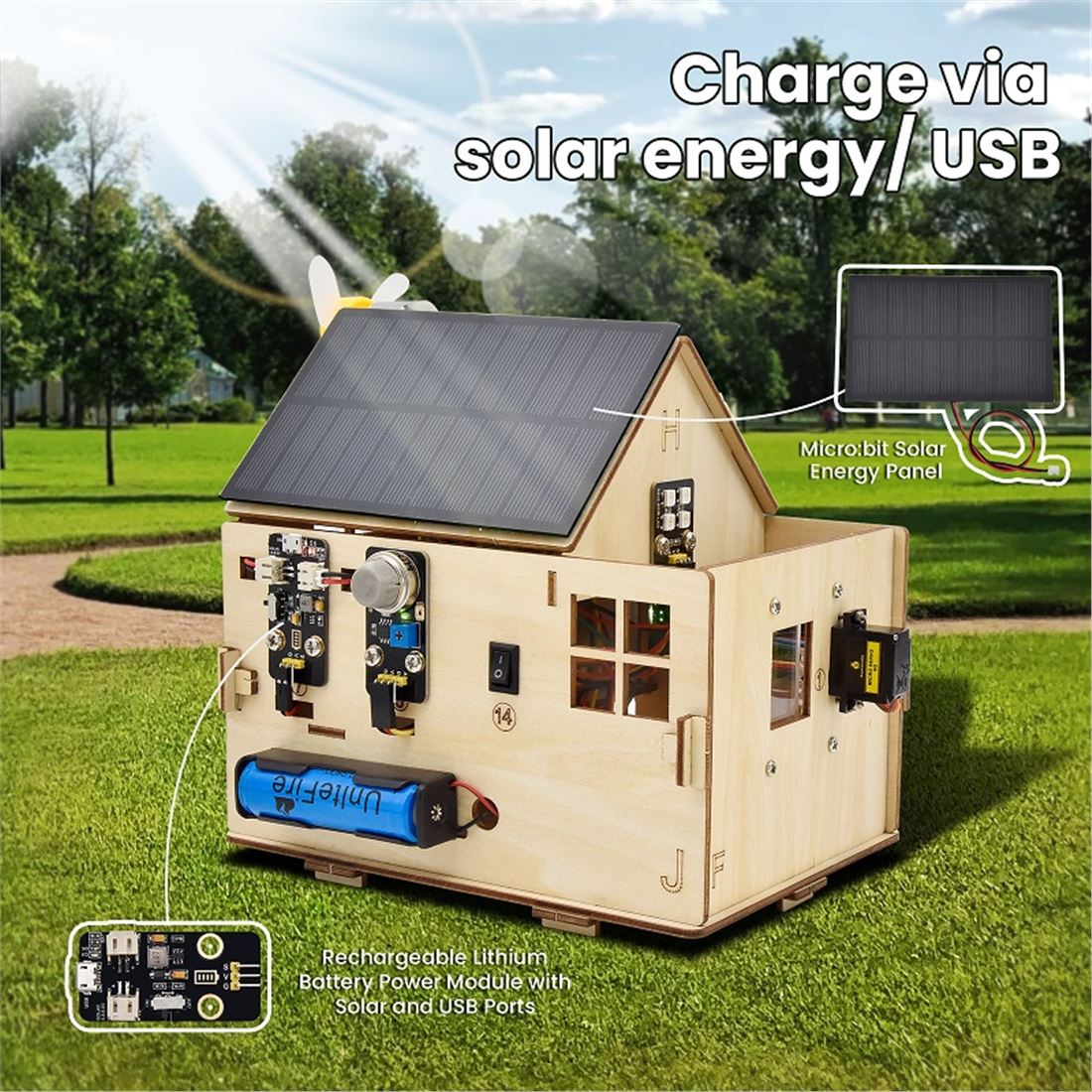 El Keyestudio Smart Home – micro:bit con MicroBlocks es un kit para domótica educativa que simula una casa inteligente con sensores y actuadores reales. Permite medir temperatura, humedad, luz, presencia y gas; además, muestra datos en LCD y acciona LEDs, servos, motores y zumbador. Todo se programa de forma visual con MicroBlocks, ideal para iniciar a tu alumnado (o club maker) sin barreras de sintaxis.
