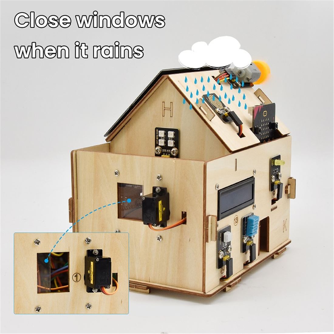 El Keyestudio Smart Home – micro:bit con MicroBlocks es un kit para domótica educativa que simula una casa inteligente con sensores y actuadores reales. Permite medir temperatura, humedad, luz, presencia y gas; además, muestra datos en LCD y acciona LEDs, servos, motores y zumbador. Todo se programa de forma visual con MicroBlocks, ideal para iniciar a tu alumnado (o club maker) sin barreras de sintaxis.