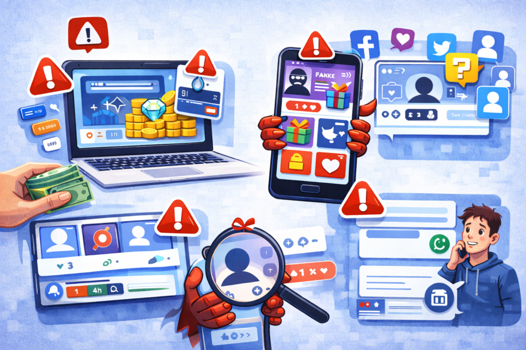 infografia scammers redes sociales atibot seguridad digital estudiantes